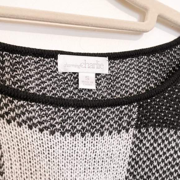 Charming Charlie - Check Black and White Sweater Poncho - S - Picture 2 of 6